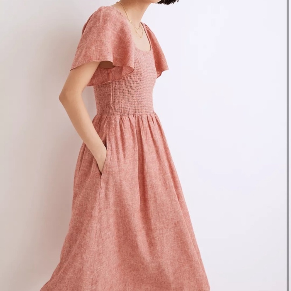 Madewell Linen-blend Lucie Smocked Midi Dress